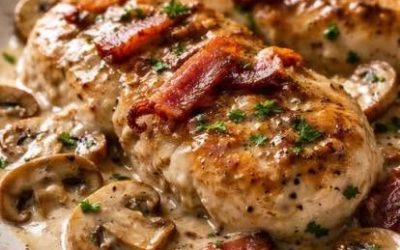 Pork Tenderloin in a Creamy Ham and Mushroom Sauce